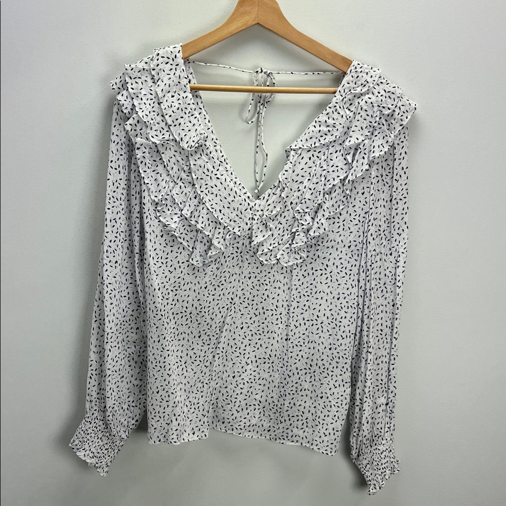 Hutch Anthropologie Blouse Ruffled V Neck Long Sleeve Top Womens Medium Feminine